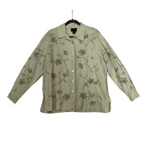 Vtg 80s CB Studio by Corey B Blouse Women Sz M Button 100% Linen Embroidery